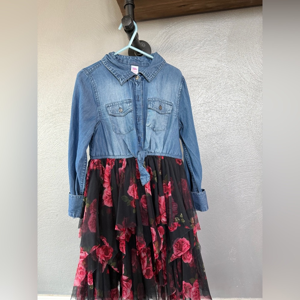 Justice Girls' Denim and Floral Dress